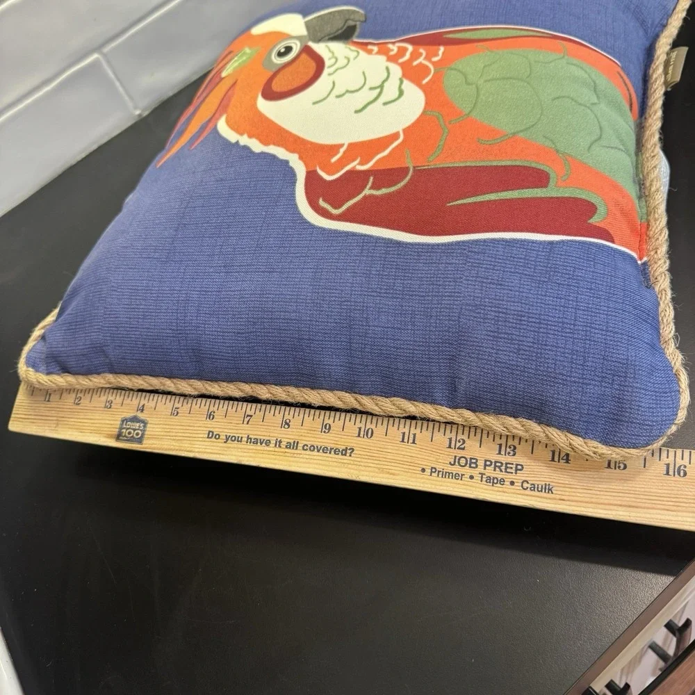 Parrot Outdoor Pillow by Allen & Roth 16x16 Blue with Rope Trim Tropical Bird